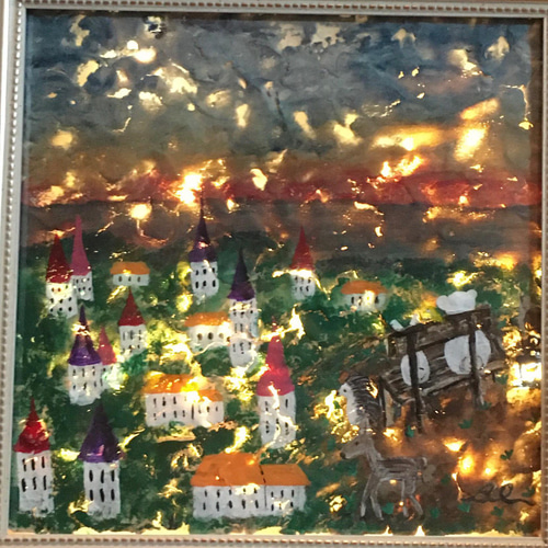 12時間以内に売れなければ300円❗手作り額付き原画絵画　「日が昇るニャンコ 送料無料＊ライト付き額入り原画】紙粘土に絵を描いてみた☆動物