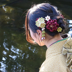 【えんじ】カメリア簪セット ★ つまみ細工 伝統工芸 12枚目の画像