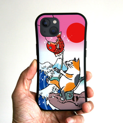 グリップスマホケース　浮世絵（猫が釣り） 1枚目の画像