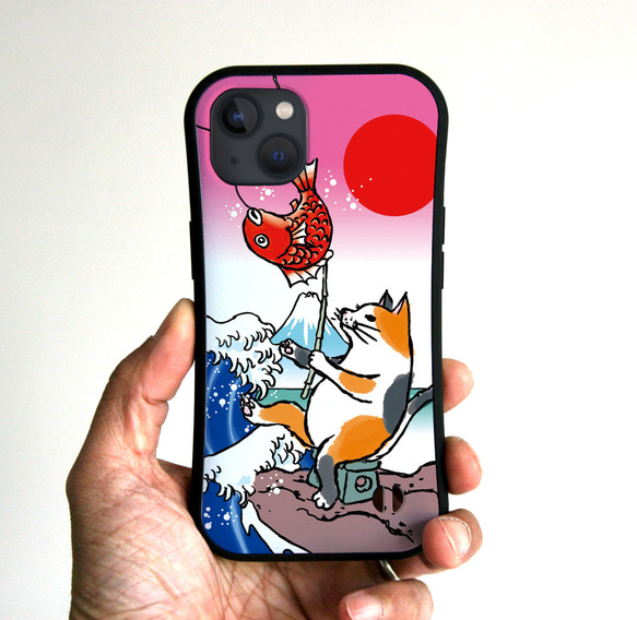 グリップスマホケース　浮世絵（猫が釣り） 1枚目の画像