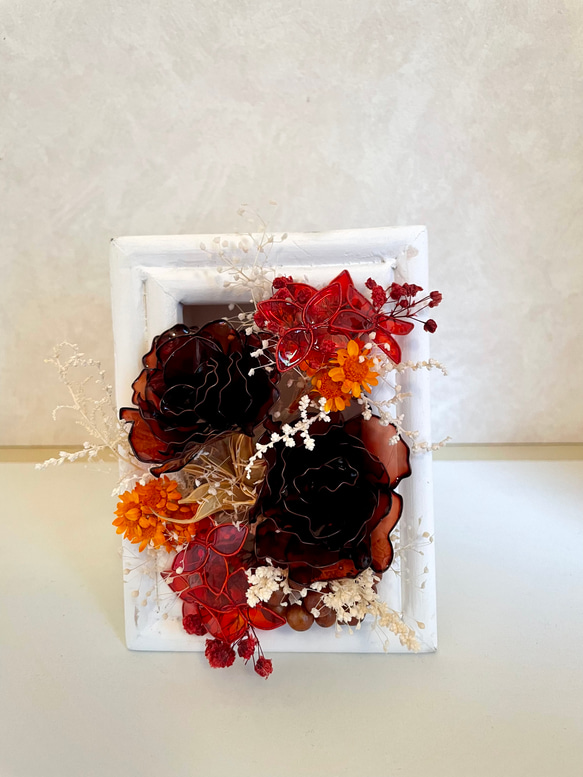 秋色のバラ アメリカンフラワー ディップアート ボックスフレーム