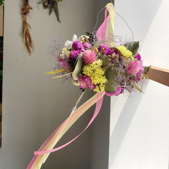 小さなユーカリミルフィーユのフライングリース ピンク オーガンジー  