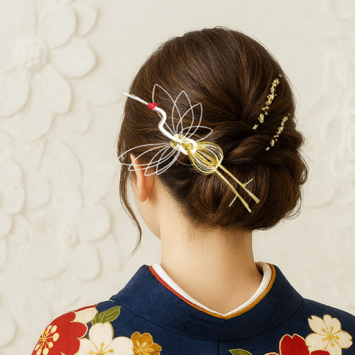 人気 鶴水引 金箔シート付き 卒業式 結婚式 成人式 ヘッドパーツ 髪