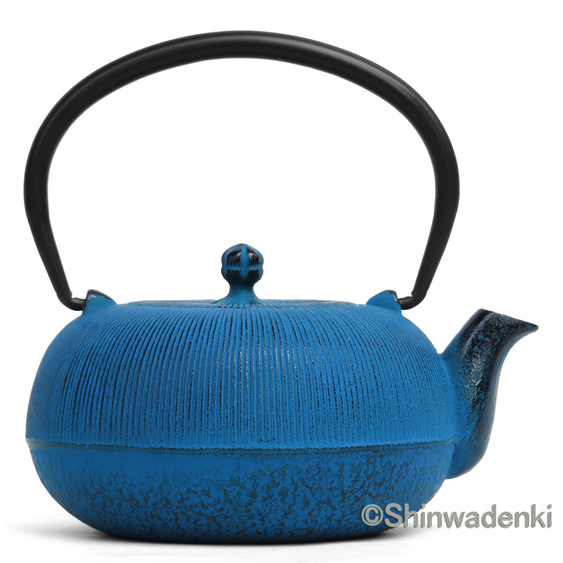 【お取り寄せ】南部鉄器 ティーポット 急須 平丸千筋 0.7L 青 日本製 内面ホーロー加工