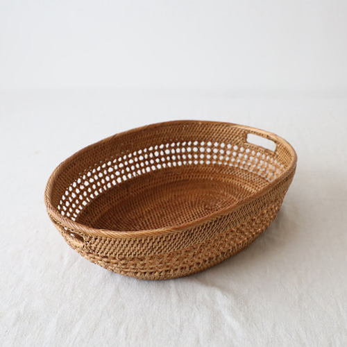 再制作 伝統工芸アタ細工 パン バスケット 野菜かご持ち手付キッチン