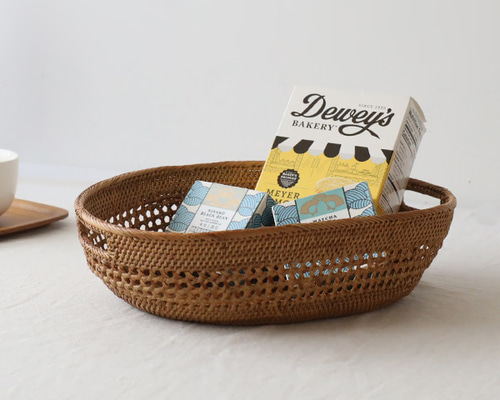 再制作 伝統工芸アタ細工 パン バスケット 野菜かご持ち手付キッチン