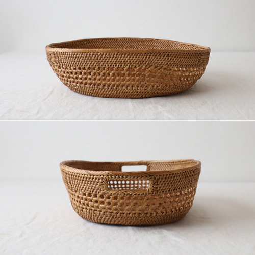 再制作 伝統工芸アタ細工 パン バスケット 野菜かご持ち手付キッチン