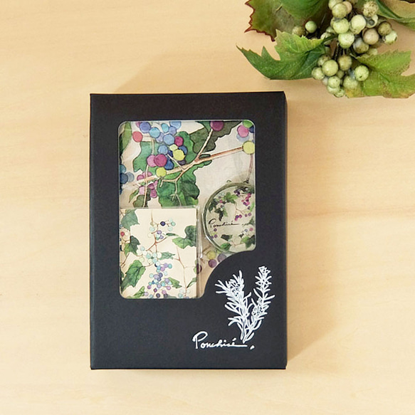 野ぶどう 【ギフトセット】 ハンカチ ・ マスキングテープ ・ ミニカード 1枚目の画像