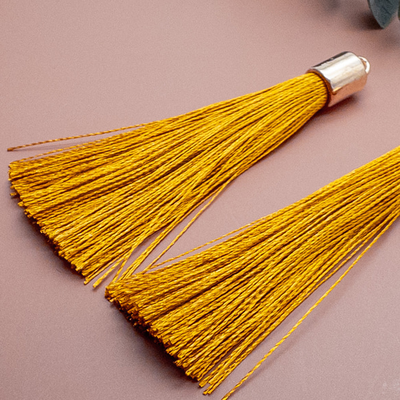 ＊10個＊ タッセル ロング ダークイエロー ポリエステル糸 糸タッセル ピアスやチャーム作りなどに ta014a 2枚目の画像