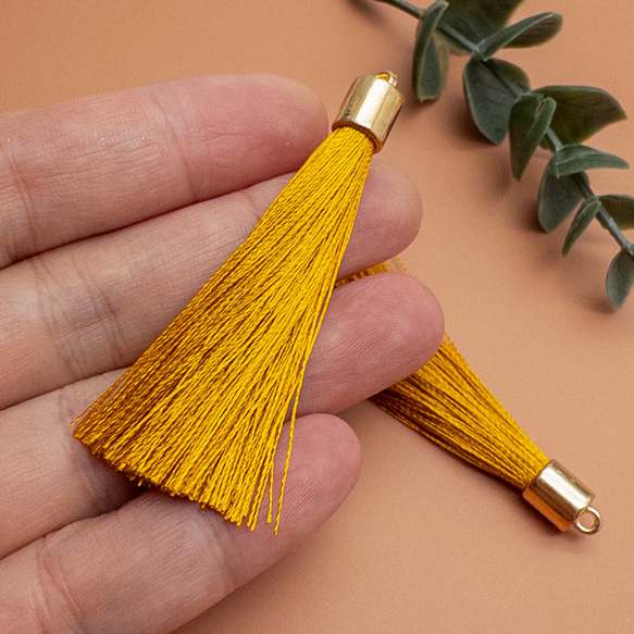 ＊10個＊ タッセル ロング ダークイエロー ポリエステル糸 糸タッセル ピアスやチャーム作りなどに ta014a 4枚目の画像