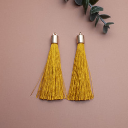 ＊10個＊ タッセル ロング ダークイエロー ポリエステル糸 糸タッセル ピアスやチャーム作りなどに ta014a 1枚目の画像