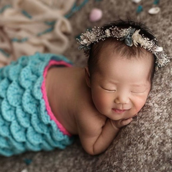 花冠 ベージュブルー はなかんむり ハーフバースデー キッズ ベビー  