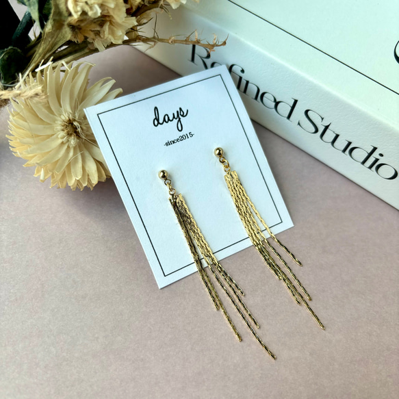 No.54】メタルフリンジタッセルのロングピアスorイヤリング