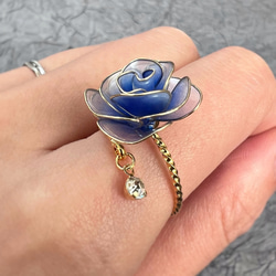 ラナンキュラス -ブルー- リング 指輪 フォークリング サイズフリー 18k お花 薔薇 フラワー プレゼント 推し活 3枚目の画像