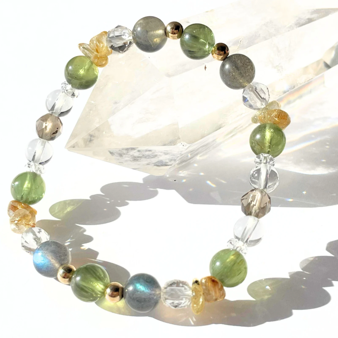 【一点物】秋色バイタリティ(グリーンアパタイト×ラブラドライト×ゴールドルチル ) | 高品質 ブレスレット