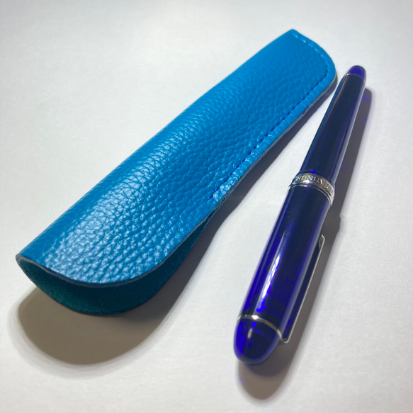 本革ペンケース 1本差し ターコイズブルー 選べるステッチ ペンケース