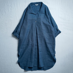 [Wafu]亞麻連衣裙分層式捲起/藍色Passe a085a-bps2 第9張的照片