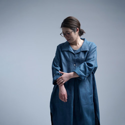 【wafu】Linen Dress 重ね着風 ロールアップ / ブルーパッセ a085a-bps2 5枚目の画像