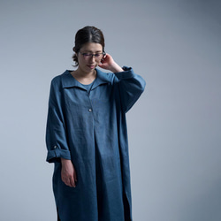 【wafu】Linen Dress 重ね着風 ロールアップ / ブルーパッセ a085a-bps2 1枚目の画像