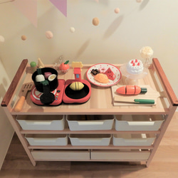 天然木の香り　収納棚　おままごとキッチンやレゴ　衣類雑貨日用品の片付け整理　ナチュラルでおしゃれ　(木製引出し2個付) 6枚目の画像