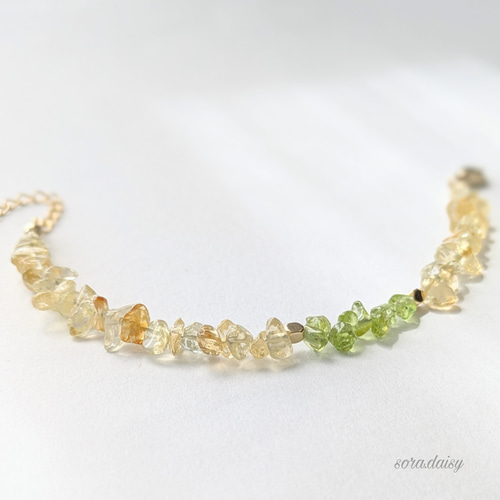 シトリン・ペリドットの華奢なさざれブレスレット/ ハニーシロップ *8