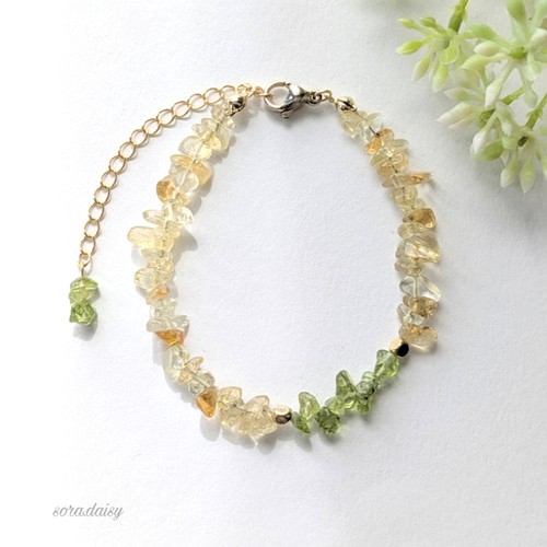 シトリン・ペリドットの華奢なさざれブレスレット/ ハニーシロップ *8