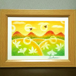 大人気新品をすべて 秋のパステルアート 紅葉山の夕暮れ パステル画原画 絵画 T's 絵画