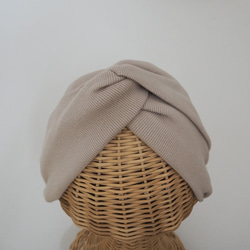 髮巾（扎）☆羅紋針織奶茶米色 第2張的照片