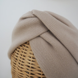 髮巾（扎）☆羅紋針織奶茶米色 第4張的照片