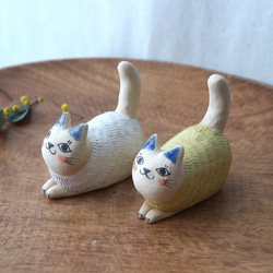 陶器で作った ネコのリングホルダー ( 黄色 / 白色 ) 2枚目の画像