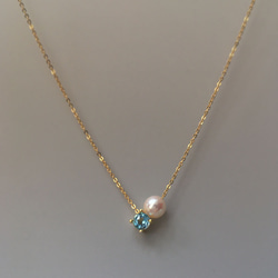 [K14gf] 十一月生日石 ~ 藍色托帕石和 Akoya 珍珠項鍊 第2張的照片