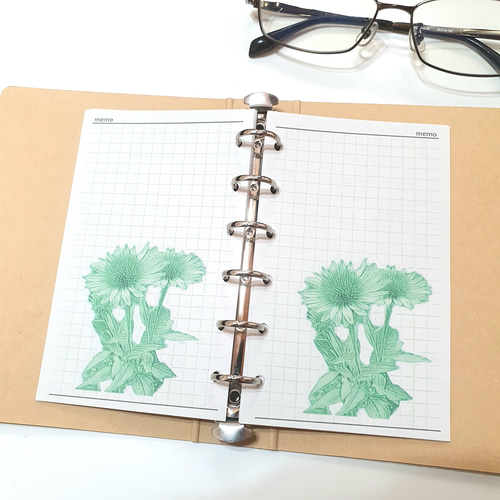 ミニ6緑 メモ用紙宿根草エキナセアプリント システム手帳リフィル M6