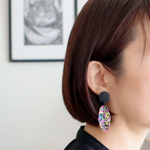 派手めカラフル イヤリング/ピアス/金属アレルギー対応/ポリマークレイ