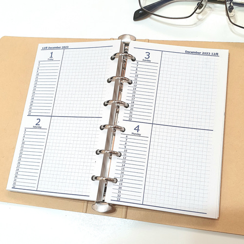 ミニ6 見開き4日間予定表・日記帳（方眼タイプ） 2025-2026