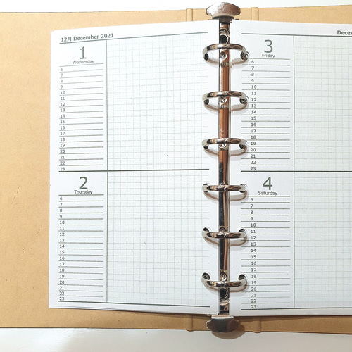 ミニ6 見開き4日間予定表・日記帳（方眼タイプ） 2025-2026 システム