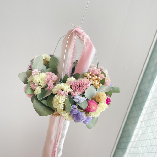 ユーカリとスターチスのリース ナチュラルピンク