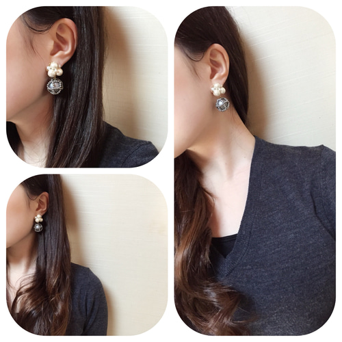 着物にぴったり！ニットパールピアス/イヤリング*和装*訪問着*白無垢 