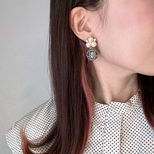 着物にぴったり！ニットパールピアス/イヤリング*和装*訪問着*白無垢