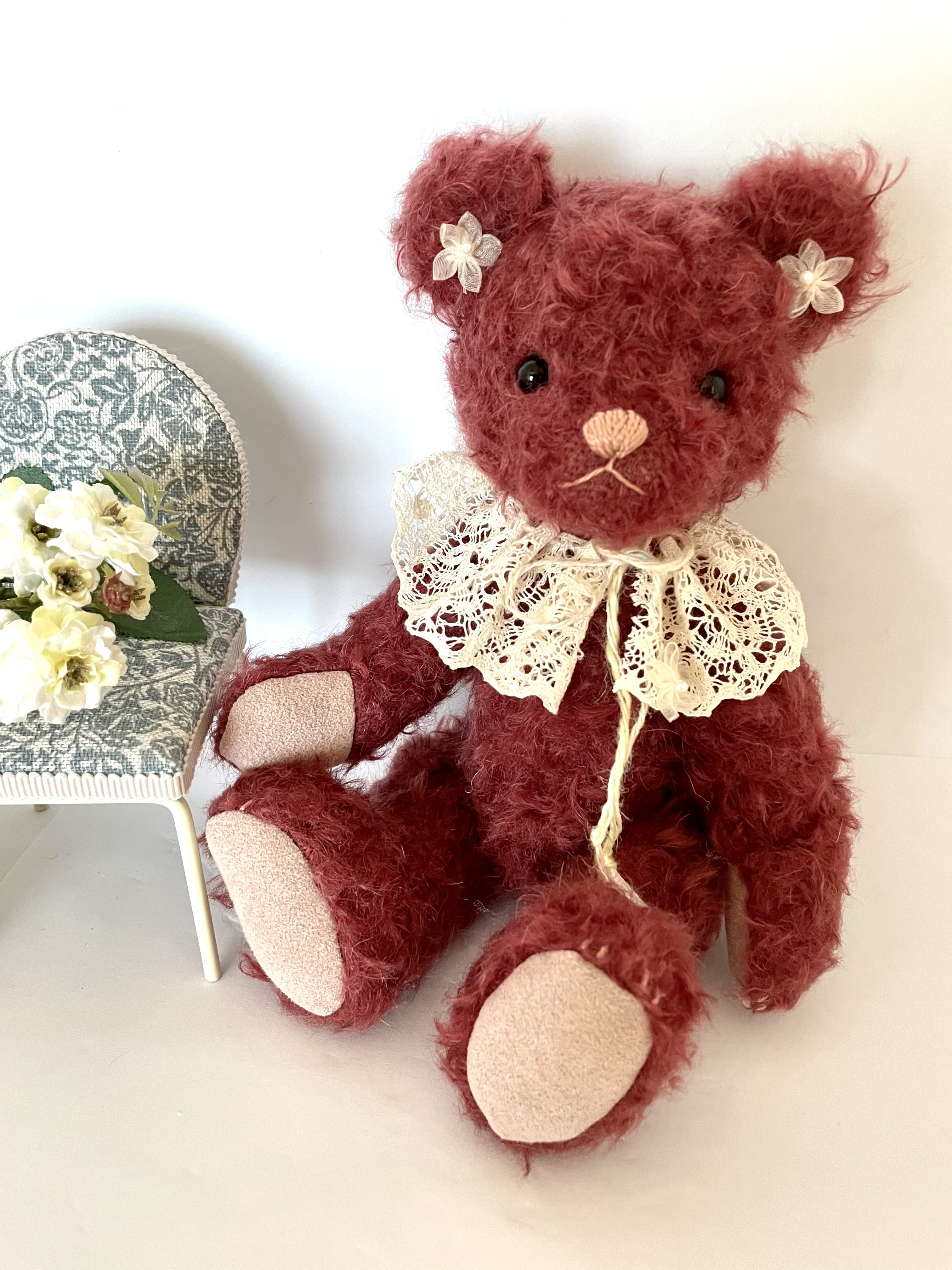 大人ワインレッドカラーのベア♪ 薔薇＊自立テディベア ＊ ぬいぐるみ