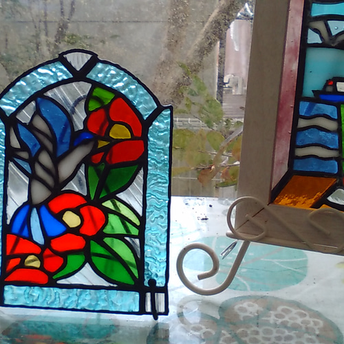 ステンドグラスパネル 花と小鳥 その他インテリア雑貨 グリーンハウス