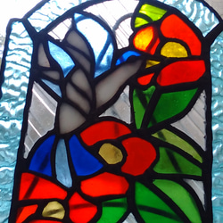 ステンドグラスパネル　花と小鳥 4枚目の画像