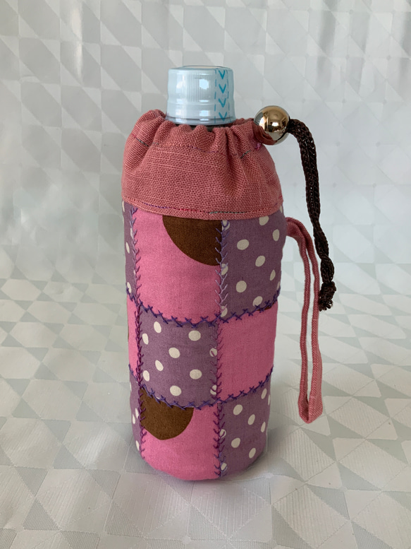 パッチワーク ペットボトルカバー (500ml) ピンク系 ポーチ Yui