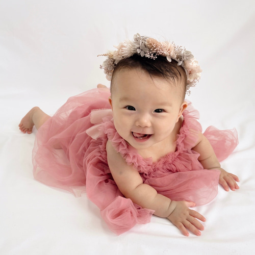 送料無料】ベビー キッズ 花冠 ~pinkgray~ 花かんむり 結婚式 子供用  