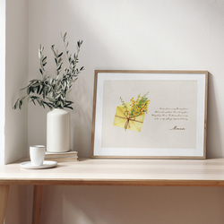 ミモザのポスター　/ i1133 / 黄色くかわいい春のミモザ　ボタニカル　アートポスター 1枚目の画像