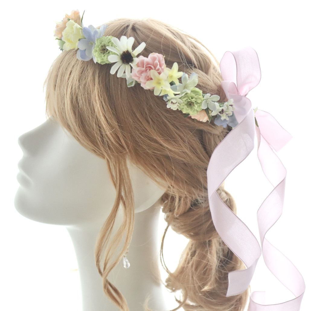 特価商品  バラ 花冠 くすみカラー 大人 結婚式 ピンクリボン ウェディング ヘアアクセサリー