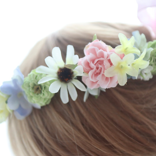 花冠＊くすみピンクのバラとリボンの花かんむり＊大人可愛い