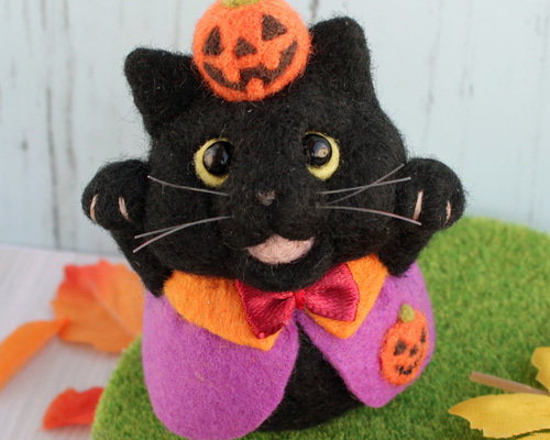 junpemiページ♡ハロウィン★黒猫気球大サイズ★羊毛フェルト f5cab84796112cf3940c7d9fdda7fe