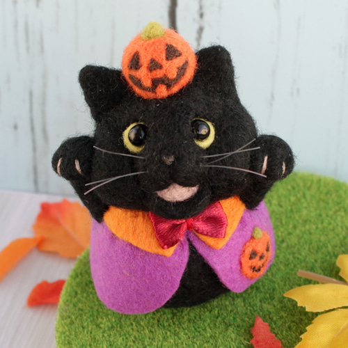 ハンドメイド★羊毛フェルト　猫　ハロウィン　仮装 ハロウィン！くろねこ 羊毛フェルト Yuto 通販 10356207｜Creema
