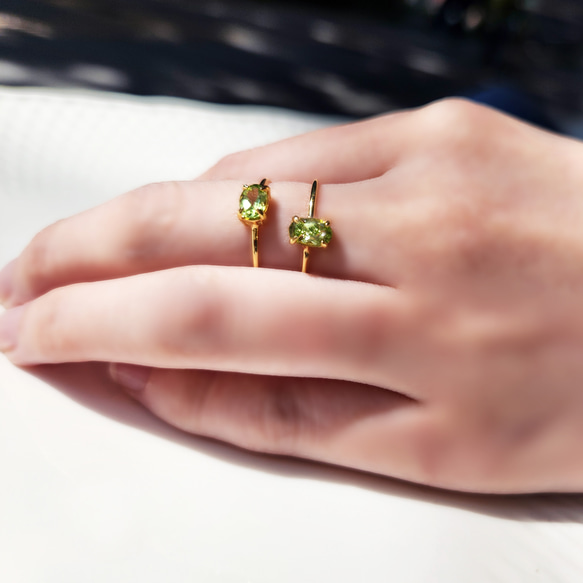 6毫米橄欖石橢圓形刻面爪戒指（垂直或水平） - 太陽之石 第2張的照片