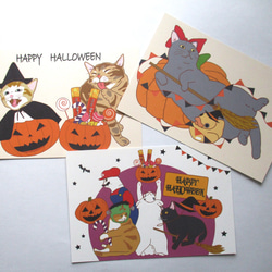 ハロウィンと秋っぽいポストカードセット（とりっくおあとり～と？） 2枚目の画像